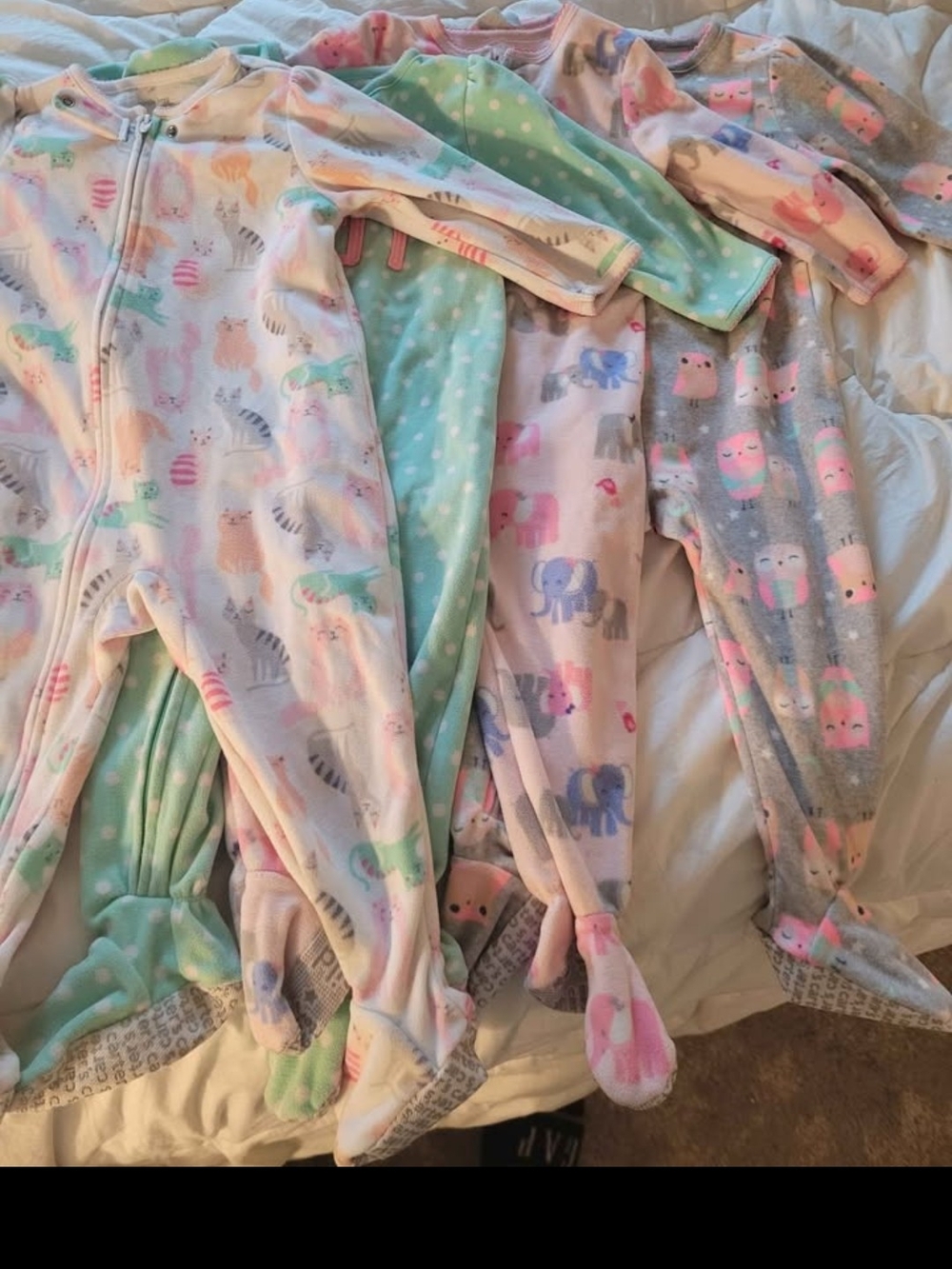 Disney Baby Neutral Animal Print Footed Pajama in White, Green, Pink